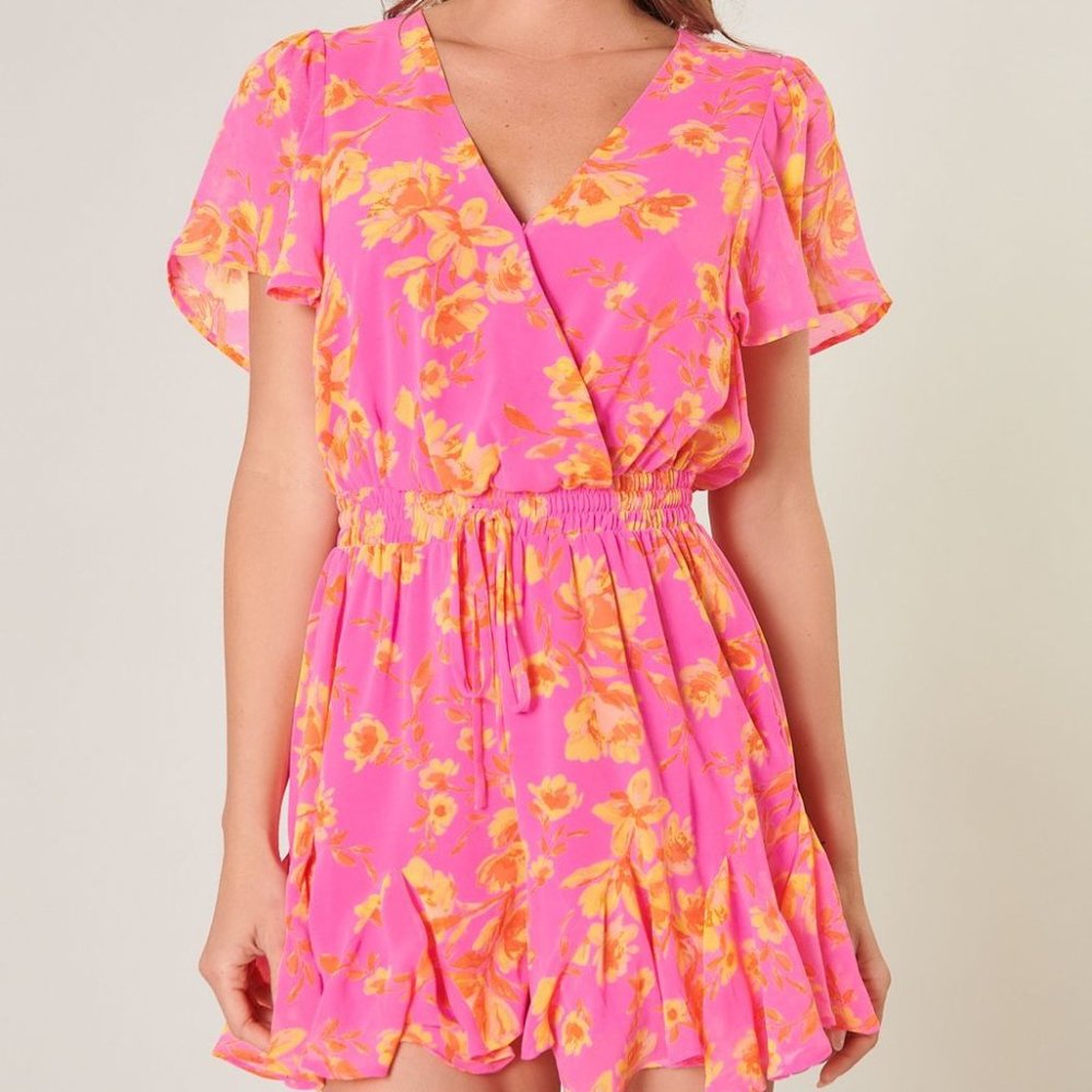 WOMEN'S DRAWSTRING SHORT SLEEVE ROMPER